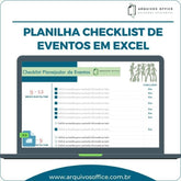 Imagem da Planilha Checklist de Eventos em Excel mostrando uma lista de tarefas organizadas por intervalos de tempo e etapas concluídas.